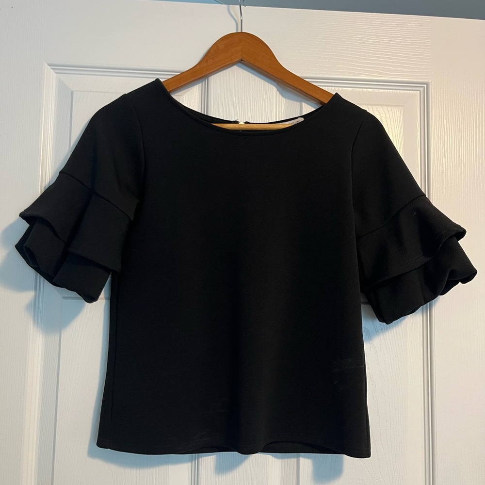 Green Envelope Black Ruffled Blouse